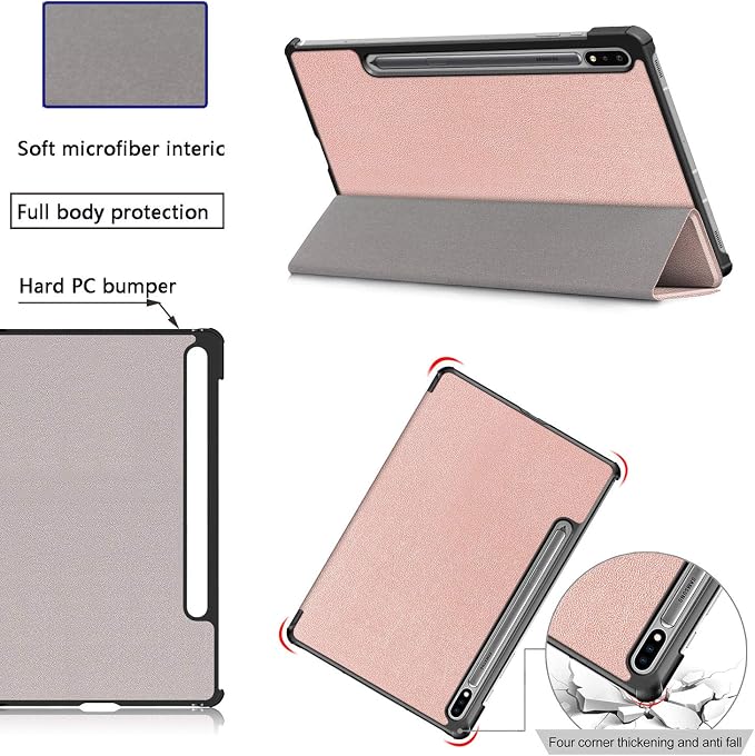 Case for Samsung Galaxy Tab S8 Plus 12.4 2022/S7 FE 2021/S7 Plus 2020 (SM-X800/X806/T730/T733/T736/T738/T970/T975/T976) Lightweight Tri-Fold Stand Thin Cover Auto Wake/Sleep Almond Blossom