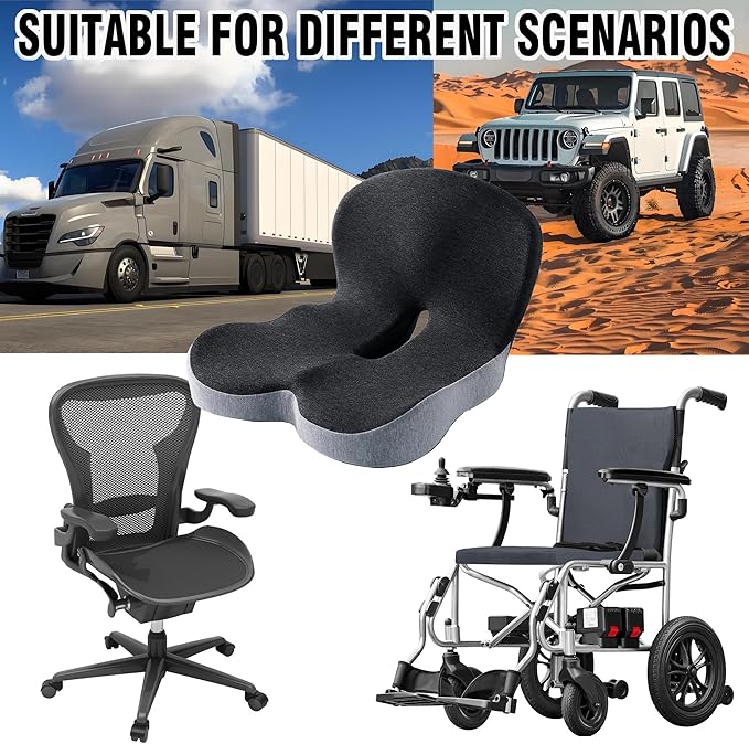 Memory Foam Seat Cushion for Truck Driver Office Chair Cushion Home Chair Cushion Car Seat Cushion Non Slip Pad Sitting Ergonomic Cushions for Office Workers Car Drivers (Black & Gray)
