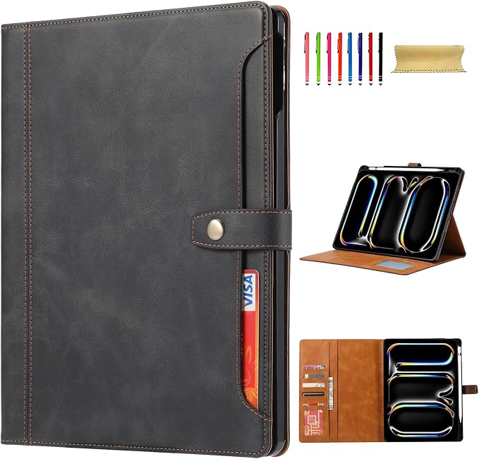 Flip Case for Apple iPad 10.2 9th 8th 7th Generation 2021/2020/2019 Pencil Holder Smart Cover Auto Sleep Wake Protective Documents Pocket Stand Snap Closure Case for iPad 10.2 Inch Black