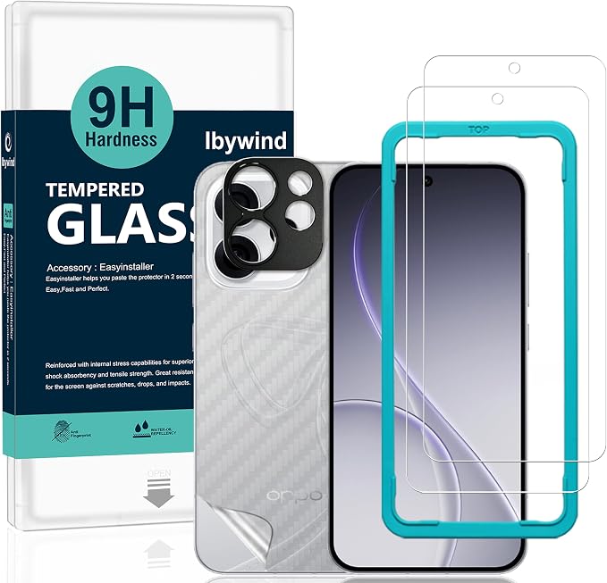 Ibywind for Oppo Reno15 5G Screen Protector2 Pack9H Hardness Tempered Glass and Camera Lens Protectorwith Alignment FrameFull CoverageBubble FreeFingerprint UnlockScratch Resistant