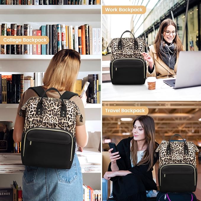 LOVEVOOK College Laptop Backpack, 15.6 Inch Travel Backpack for College, Waterproof Work Backpack Woman for Teacher Nurse Anti-theft Travel Back Pack, Gifts for Women, Leopard
