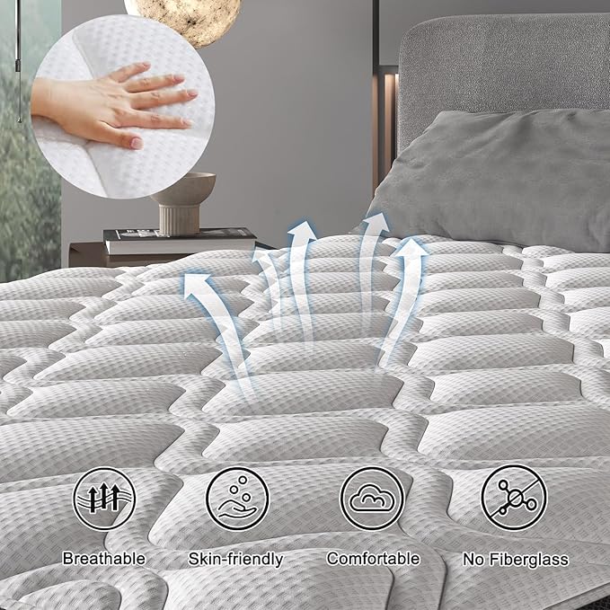 King Size Mattress, 10 Inch Hybrid Mattress in a Box with Individual Pocket Spring, Gel Memory Foam and Euro Top, Medium Firm Feel with Motion Isolation, Pressure Relief, Edge Support,Black