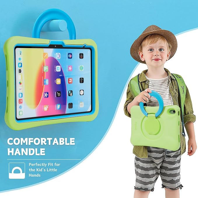 Kids Case for iPad Shockproof Cover for 11-inch iPad Air M4 (2026) / M3 (2025) / M2 (2024) 11” Lightweight Full Body Protective Case with Foldable Handle/Stand (Blue+Green)