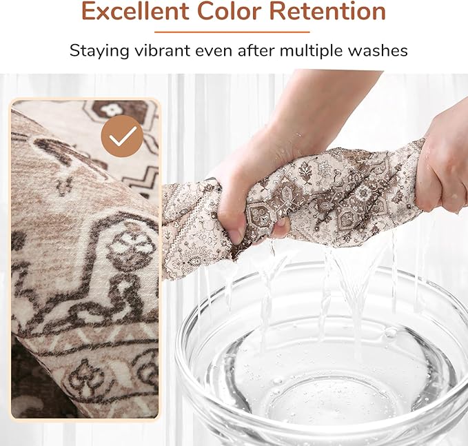 OPPODREAM Thin 6x9 Area Rugs, Washable Rug 6x9 with Non Slip Backing, Faux Cashmere Low-Pile 6 x 9 Carpet, Brown