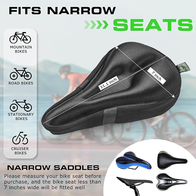 Zacro Bike Seat Cushion - Gel Padded Bike Seat Cover for Men Women Comfort, Extra Soft Exercise Bicycle Seat Compatible with Peloton, Outdoor & Indoor Bike Saddles