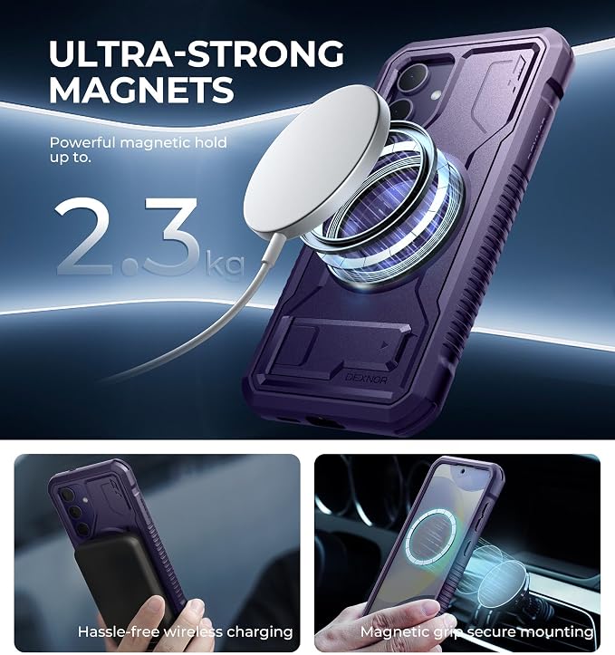 Dexnor Magnetic Case for Samsung Galaxy S24 Case with Kickstand &amp 2 Front Frames Built-in Screen Protector Compatible with Magsafe Rugged Shockproof Full-Body Protective Cover for Galaxy S24Gr