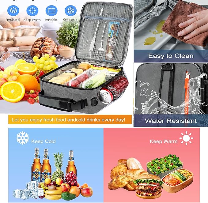 Expandable(18cans) Lunch Box Insulated Lunch bag for Men Kids Boys Teens Adult Portable Stylish Small Lunchbox With Shoulder Strap for Working Office school Picnic