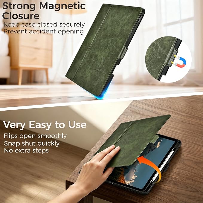 for iPad Air 13 Inch Case M4/M3/M2 (2026/2025/2024) Black | Slim LightweightPremium Vegan Leather CoverPencil HolderAuto Sleep/WakeMulti Viewing AngleTyping AngleMagnetic Clasp