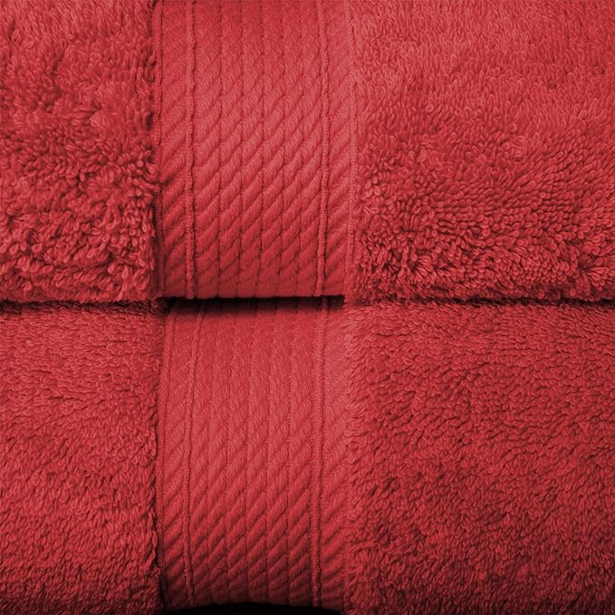 Superior Egyptian Cotton Pile Bath Towel Set of 2, Ultra Soft Luxury Towels, Thick Plush Essentials, Absorbent Heavyweight, Guest Bath, Hotel, Spa, Home Bathroom, Shower Basics, Red