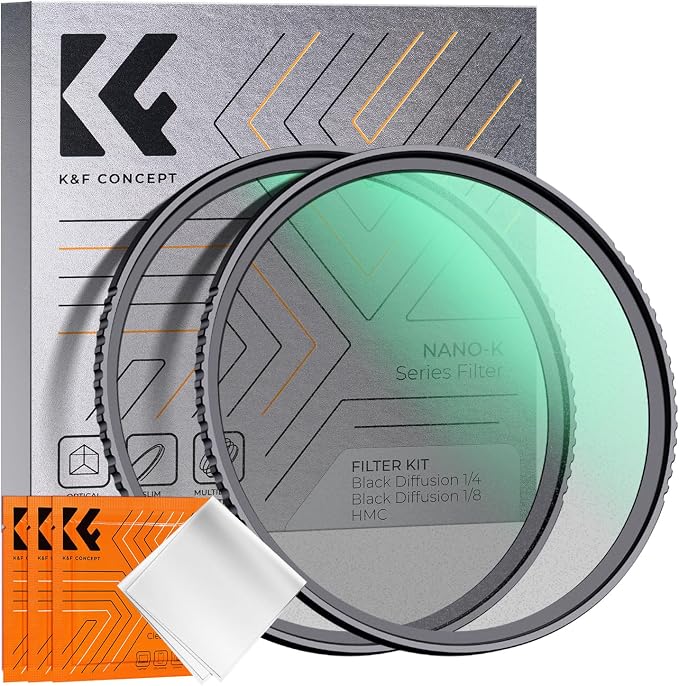 K&F CONCEPT 52mm Black Diffusion 1/4 & 1/8 Filters Kit Mist Cinematic Effect