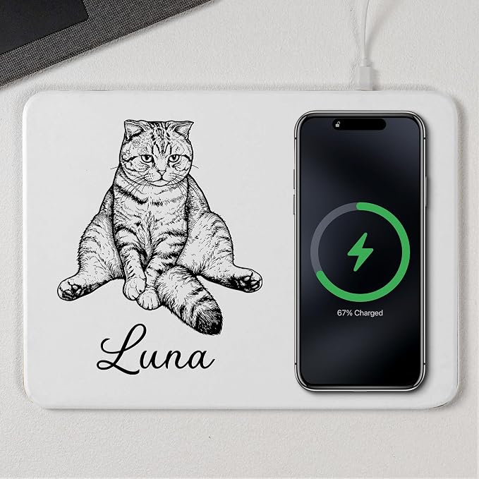 Custom Pet Portrait Sketch Line Art Present for Pet Lovers - Personalized Charging Pad Personalized Pet Memorial Accessory Custom Desk Tech Present for Dog and Cat Owners