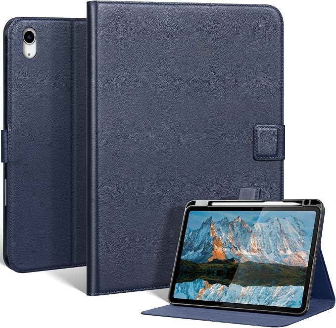 Leather Case for iPad 11th/10th Gen (11/10.9) Black | Genuine Leather Pencil Holder Adjustable Stand Magnetic Closure Auto Wake/Sleep