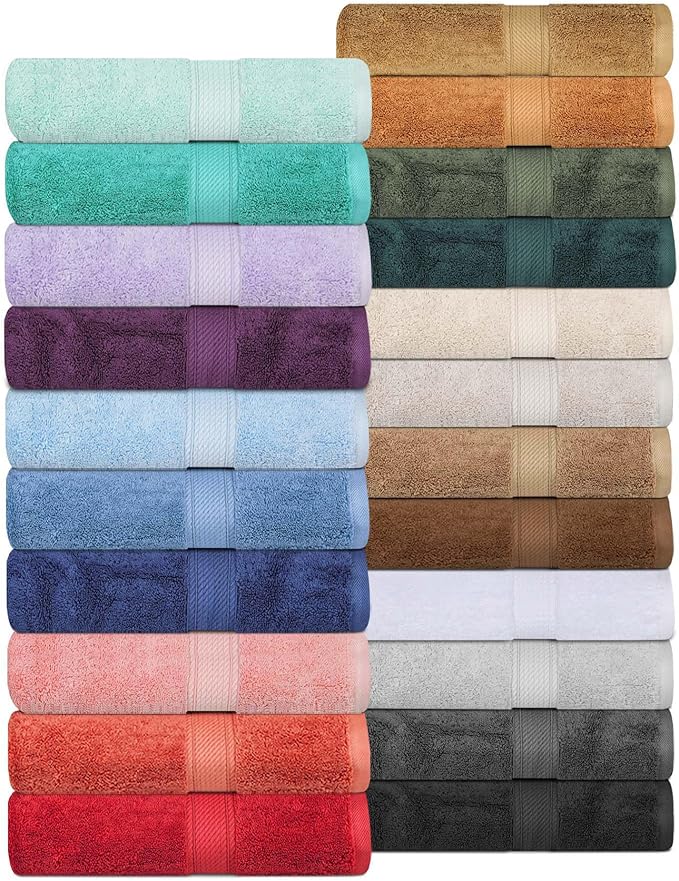 Superior Egyptian Cotton Pile Bath Towel Set of 2, Ultra Soft Luxury Towels, Thick Plush Essentials, Absorbent Heavyweight, Guest Bath, Hotel, Spa, Home Bathroom, Shower Basics, Coral