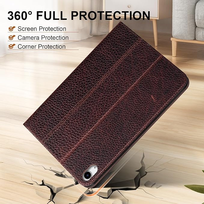 Genuine Leather Case for iPad 11th Gen 11(2025/A16)/10th Gen 10.9 | Slim Protective Cover with Adjustable Stand Auto Wake/Sleep Premium Leather Black