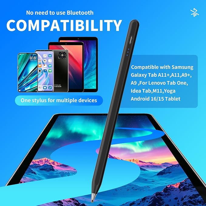 Galaxy Tab A11+ Stylus Pen for Samsung Table A11/A9+/A9 Drawing Stylus for Android Tablets Precise Writing PencilFast ChargingAuto SleepButton on/Off (Black)