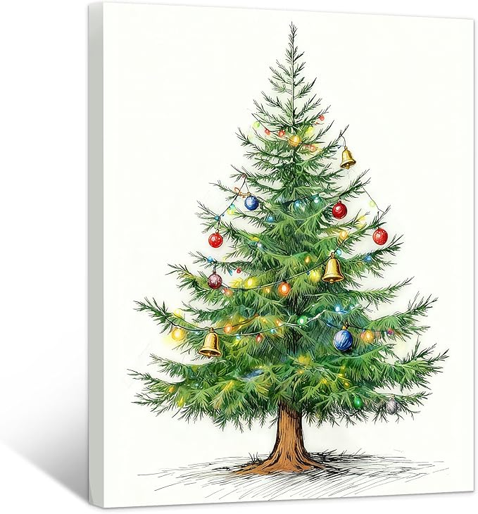 Framed Christmas Pictures Wall Decor,Vintage Pine Tree Prints,Winter Christmas Canvas Wall Art Decoration for Bedroom Bathroom Living Room Rustic Xmas Holiday Gifts (Christmas Tree 4, 11'' X 14'')