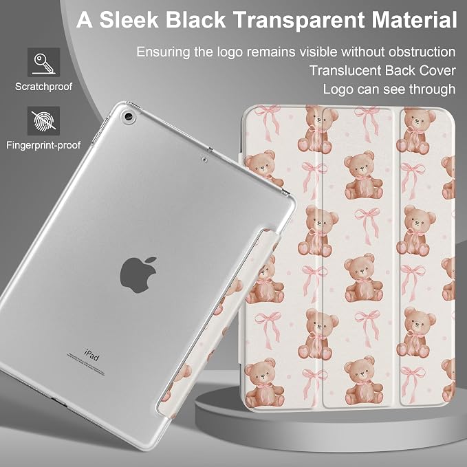 Compatible with iPad 10.2 Inch Case 2021 2020 2019 Smart Lightweight Trifold Stand Hard Plastic Transparent Cover Support Auto Sleep/Wake for iPad 10.2 9th/8th/7th Gen - Bear &amp Cherry