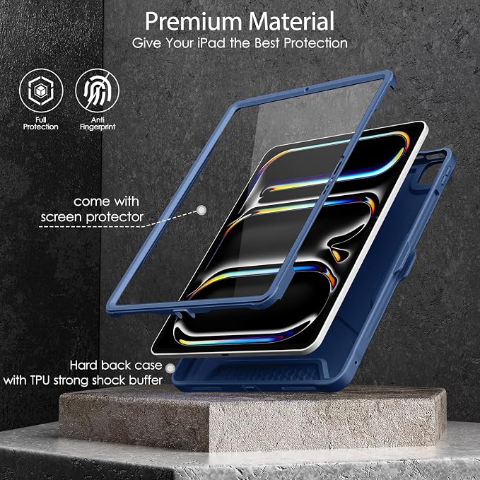 DTTO for iPad Pro 11 Inch Case (M5) 2025 / (M4) 2024 Black | Durable Shockproof Protective Cover Built-in Screen Protector &amp Kickstand Corner Protection