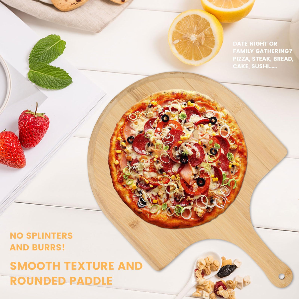 2 Pack Pizza Peel 11 Inch, Natural Bamboo Pizza Spatula Wooden Pizza Spatula Paddle Board for Home Pizza Cutting，Cheese, Bread,Fruit,Vegetable Oragaznie (2)