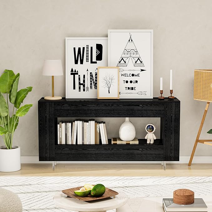 Vavkorkula TV Stand for 65 Inch with 2 Large Drawers & Hidden Storage Cabinets, Modern Farmhouse Entertainment Center Television Stands for Living Room Bedroom, Black
