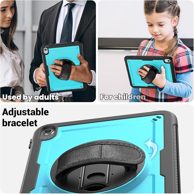 Case for iPad (A16) 11th Generation 11 inch 2025 Lightweight Rugged Dual-Material Design 360° Rotating Adjustable Leather Hand Strap Foldable Kickstand Durable with Full ProtectionBlue