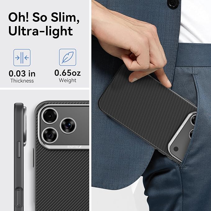 RAPTIC Aramid Fiber Case for iPhone 16 Pro Compatible with MagSafe Non-Slip &amp Slim 600D Aramid Fiber [Military Grade Drop Tested] Anti-Scratch Shockproof Protective Case 6.3 inch Black