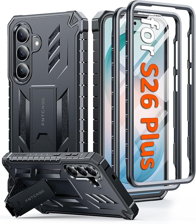 FNTCASE for 11 Pro XL Case Rugged Kickstand 2 Front Frames Black | Built-in Screen Protector 20FT Military-Grade Drop Protection Rugged Heavy Duty Shockproof Full Body Protective Cover