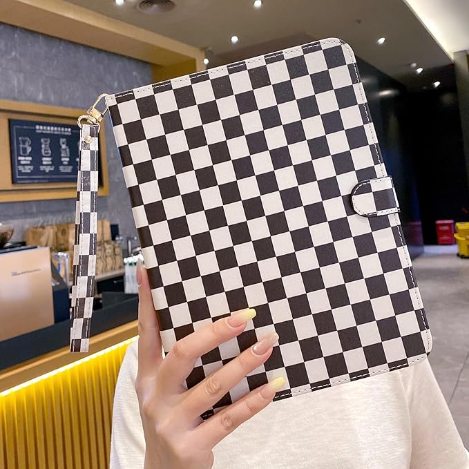 Checkered Case for iPad (A16) 11th Generation 11 Inch (2025) iPad 10th Generation 10.9 Inch (2022) with Pencil Holder (Black)