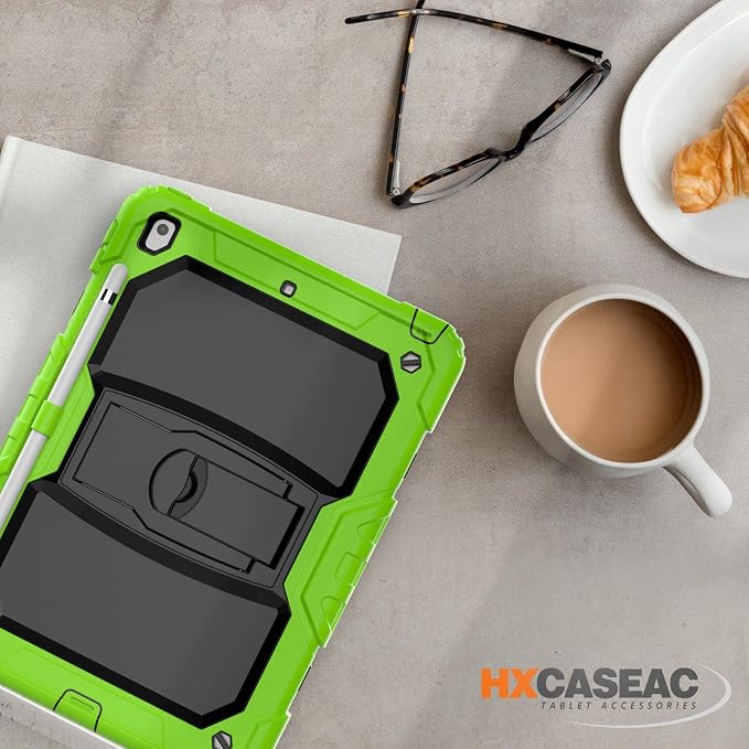 HXCASEAC Case for iPad 9th/8th/7th Generation Case Kids Boys Drop Proof | Built-in Screen Protector Pencil HolderStand Protective Silicone Shockproof Hard Rugged Black