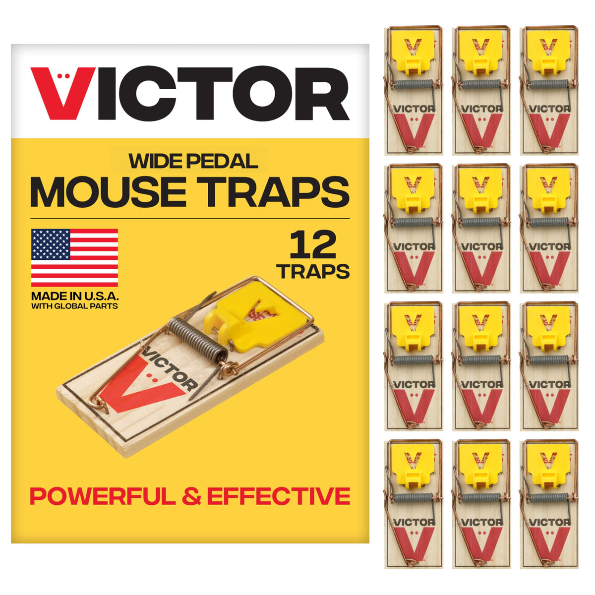 Victor Mouse Traps, 12-Pack Plastic Pedal Snap Traps, FSC Certified Wood