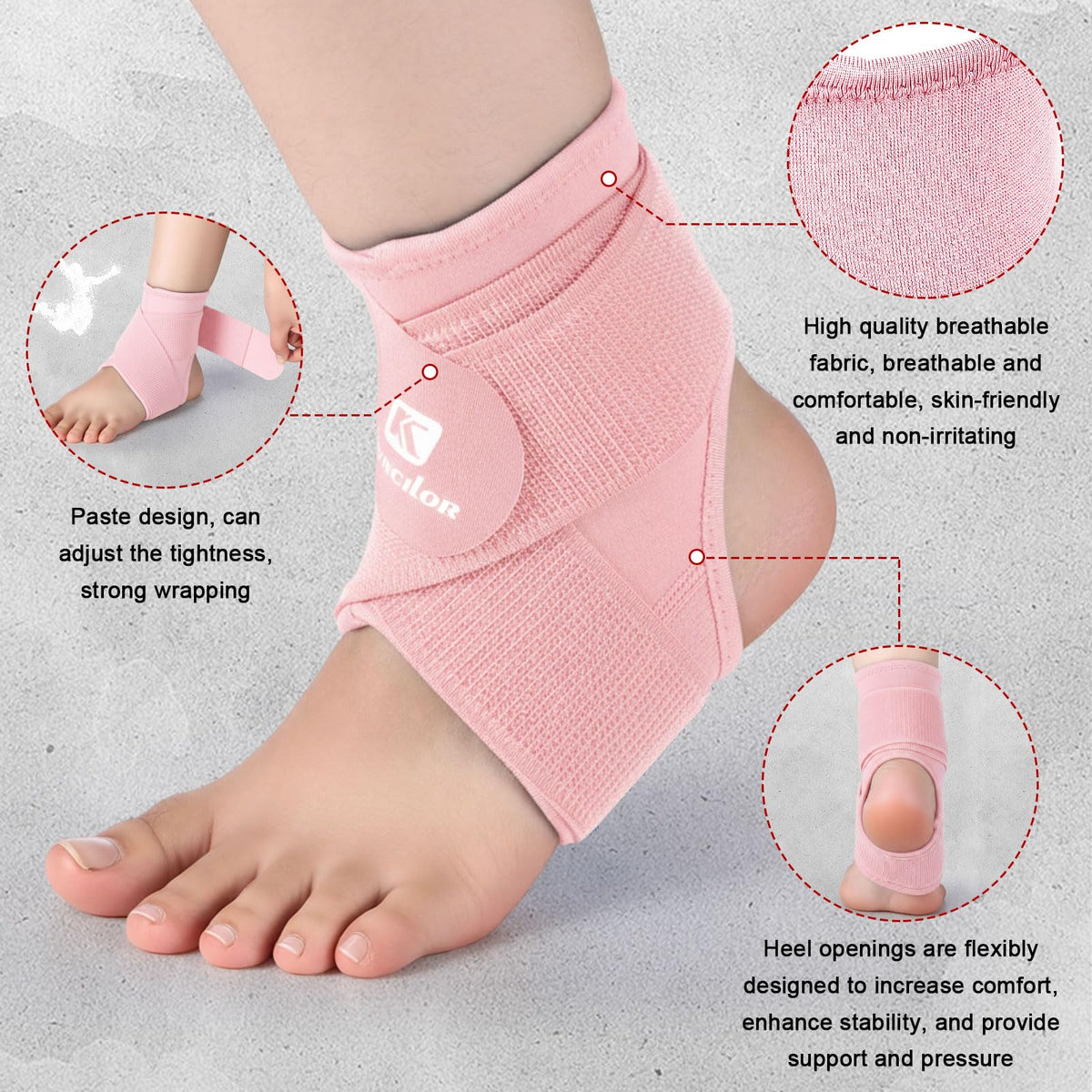 Honoson 2 Pcs Ankle Brace Kid Ankle Support Youth Neoprene Lace up Compression Sleeve Foot Brace Stabilizer with Adjustable Strap for Sport Sprained Plantar Fasciitis Achilles Tendonitis(Pink,S)