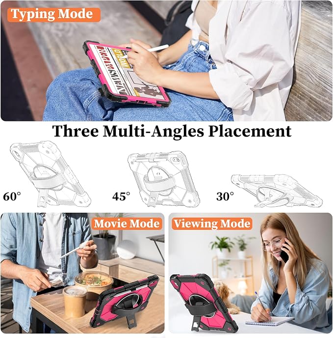 Nitupai Case for iPad 10th Generation 10.9 Inch 2022 / iPad A16 Case 11 Inch 2025 with Screen Protector 10th Gen Cover for Kids Pencil Holder 360° Rotating Stand Shoulder Strap Black Black