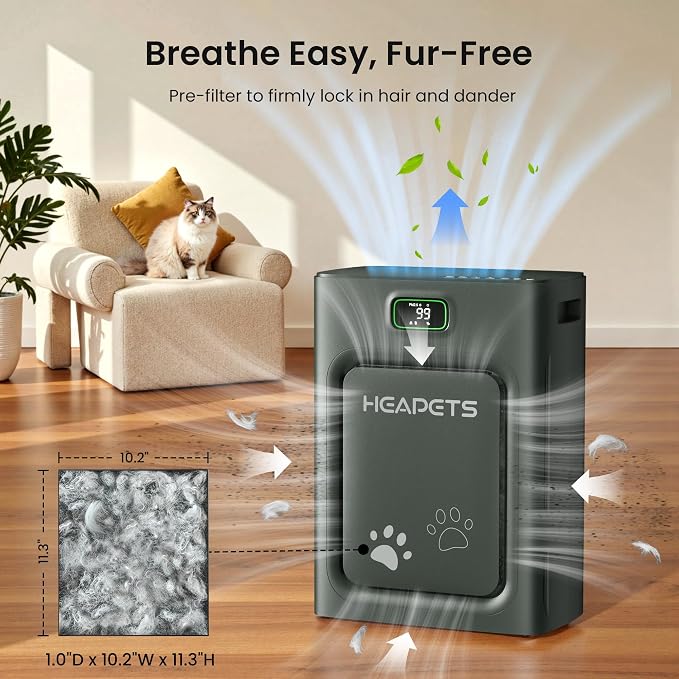Pet Air Purifier for Home Large Room 2500 sq ft, H13 HEPA Washable Double-Sided