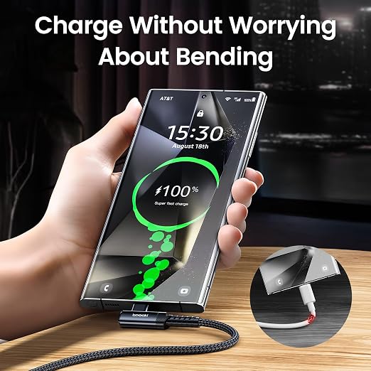 toocki USB C Cable Right Angle 2-Pack 10ft USB A to USB C Charger Cable | Black 90 Degree Braided Fast Charging Carpaly Cord for iPhone17 Series Samsung Galaxy S25/ S24+/Note 10 LG V30 Switch