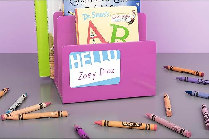 Avery Premium Name Tags, Hello, Blue and Red, No Lift No Curl, 36 Handwriteable Name Stickers