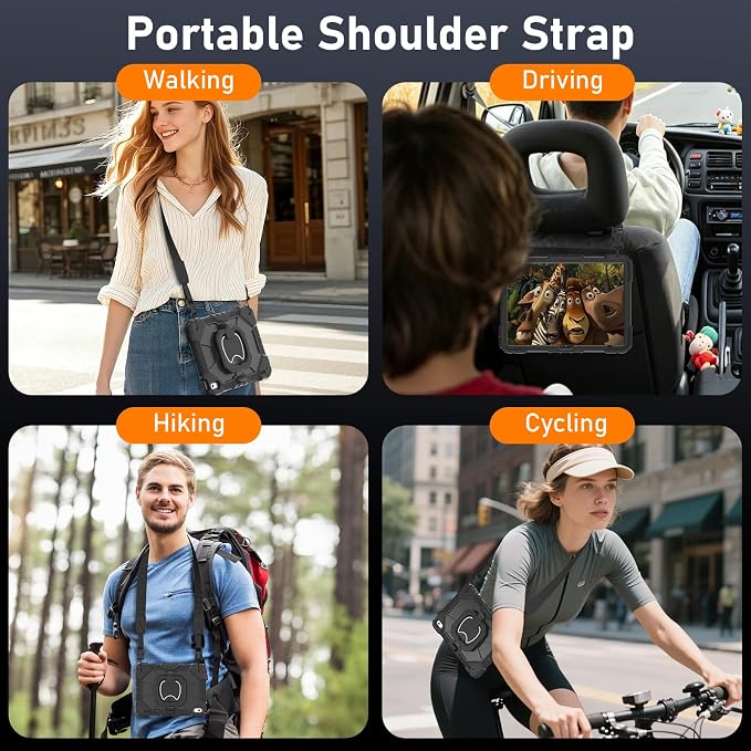 Case for iPad A16 11th/10th Generation 11/10.9 Inch 2025/2022 Dinines Full-Body Drop Protection Shockproof iPad a16 Case with Screen Protector 360° Rotating Stand Shoulder Strap Pencil Holder Black
