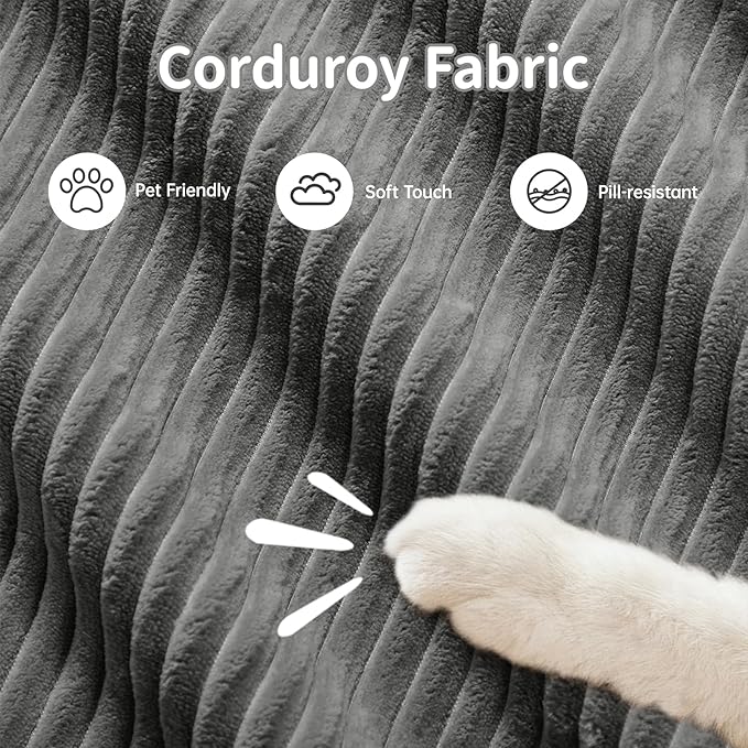 80" Modern Corduroy Boneless Love Seat Couches, 2 Seater Large Sectional Couches for Living Room, Gray Cloud Modular Sectional Sofa, Memory Foam, Extra Deep Loveseat, No Assembly