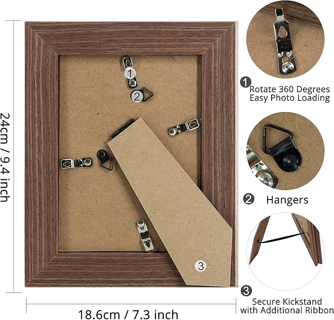 GraduationMall 5x7 Wooden Picture Frames,Display Photos 4x6 with Mat or 5x7 Without Mat,Real Glass,Wall or Tabletop Display,Rustic Brown Set of 2