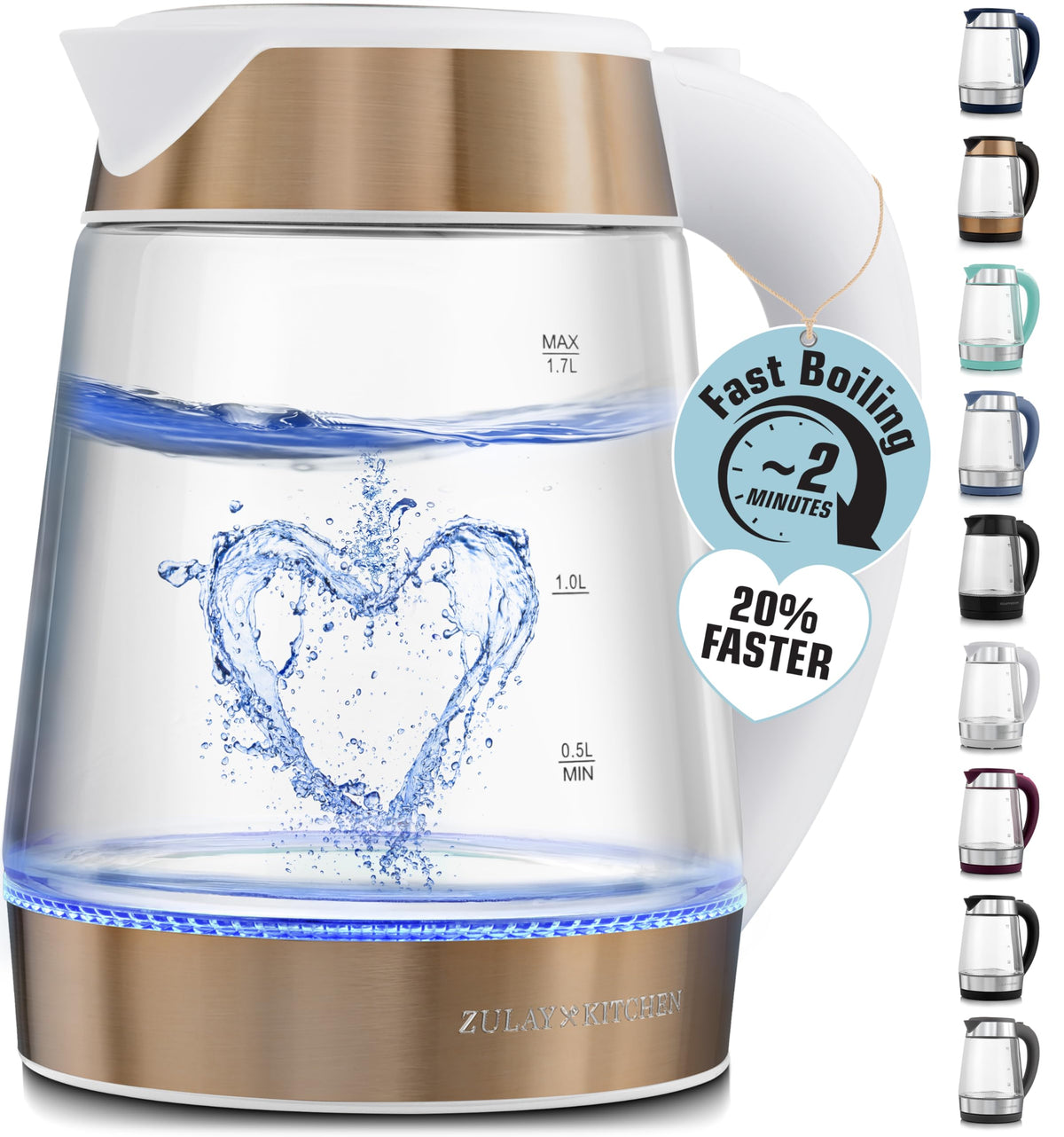 Zulay Kitchen Fast-Boiling Electric Kettle - 1.7L Hot Water Kettle 1500W With Auto Shut-Off - Water Boiler For Coffee & Tea - Boil-Dry Protection, Cool-Touch Handle, 360° Base - Black