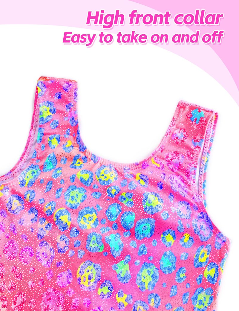 Alikhonf Gymnastics Leotards for Girls Toddler Kids Tumbling Outfit Suits Unitard with Pink Biketards Scrunchie Shorts 6-7 7-8 9
