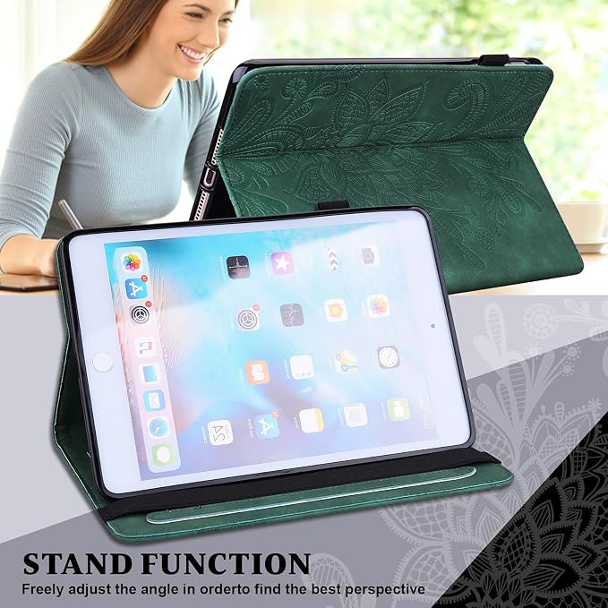 for Kindle Fire HD 8 Tablet (only Fits 10th Generation) &amp Fire HD 8 Plus 8 Case 2020 with Stand/Pencil Holder/Card Pocket/Elastic Band Embossed PU Leather Floral Cover Brown Peacock Flower