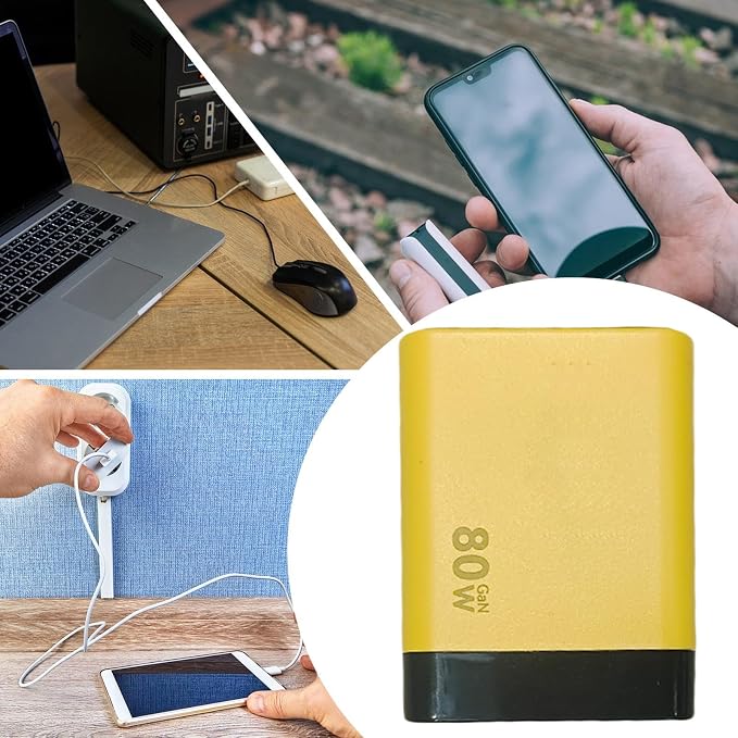 Charger Retractable Mobile Phone Charger Wall Plug with Expandable 80w Max Fast Charging Module Type-C Cable and 2 USB Ports for Mobile Phones Laptops