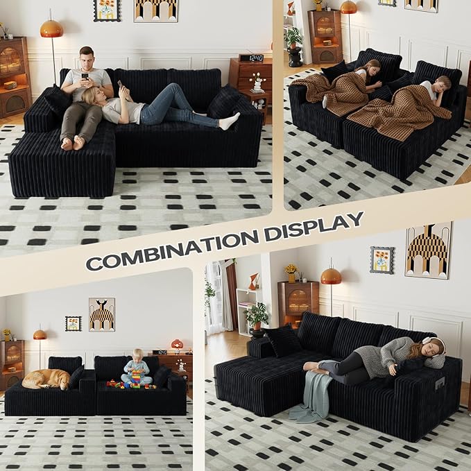 94" Cloud Sectional Couch with L-Shape Chaise,4 Seat Modern Modular Sofa with Side Pockets,Upholstered Couches for Living Room Bedroom, Boneless Couch,No Assembly Required
