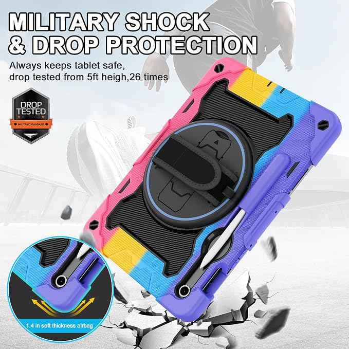 Galaxy Tab S10 Lite/S10 FE/S9 FE 5G/S9 Case 10.9/11 inch | with Screen Protector 360° Rotating Kickstand Hand/Shoulder Strap Heavy Duty Shockproof Cover S Pen Holder Kids Friendly