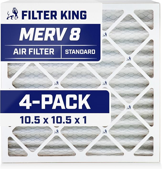 Filter King 10.5x10.5x1 Air Filter | 4-PACK | MERV 8 HVAC Pleated A/C Furnace