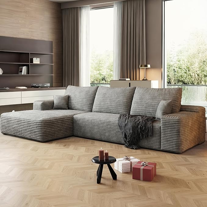 108" Sectional Couches for Living Room Modern Modular Sofa with L-Shape Couchs Upholstered Boneless Couch Deep Seat Sectional Couch with Chaise (Grey, Left Facing Chaise+2Seaters)
