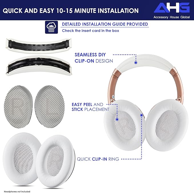 Replacement QC Ear Pad and Headband Pad Kit Cushion. Compatible with Bose QuietComfort (2023) QC45 QC35 QC35 II QC SC QC SE Wireless Noise Cancelling Headphones (White)