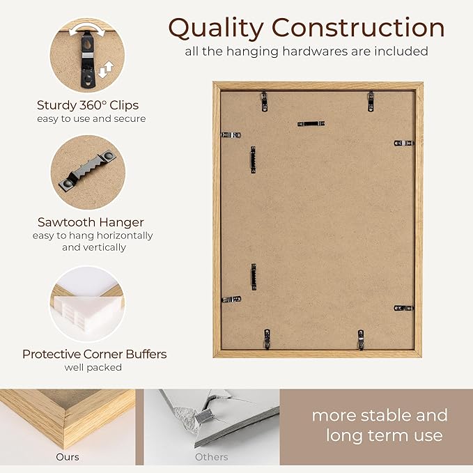 Axeman 11x14 Signature Picture Frame - Solid Oak Wood 11x14 Picture Frame With Mat to 5x7, Graduation Wedding Birthday Guest Book Party Signing, Hanging Hardware Included, Natural