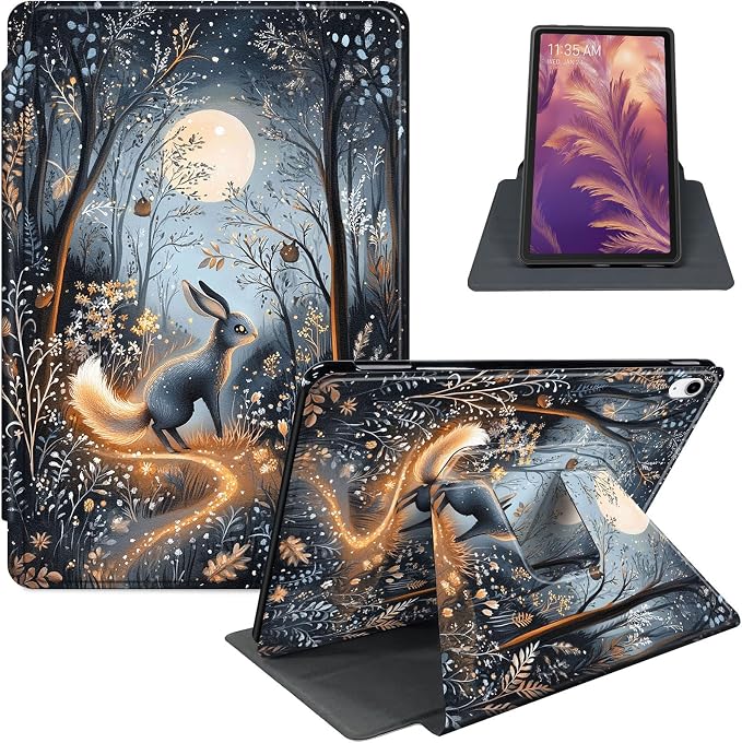 for iPad 11th Generation (A16 2025) 11 / iPad 10th Gen 10.9 2022 Case 360° Rotating PU Leather Stand Cover with Auto Sleep/Wake Shockproof TPU Backl Raccoon Perched