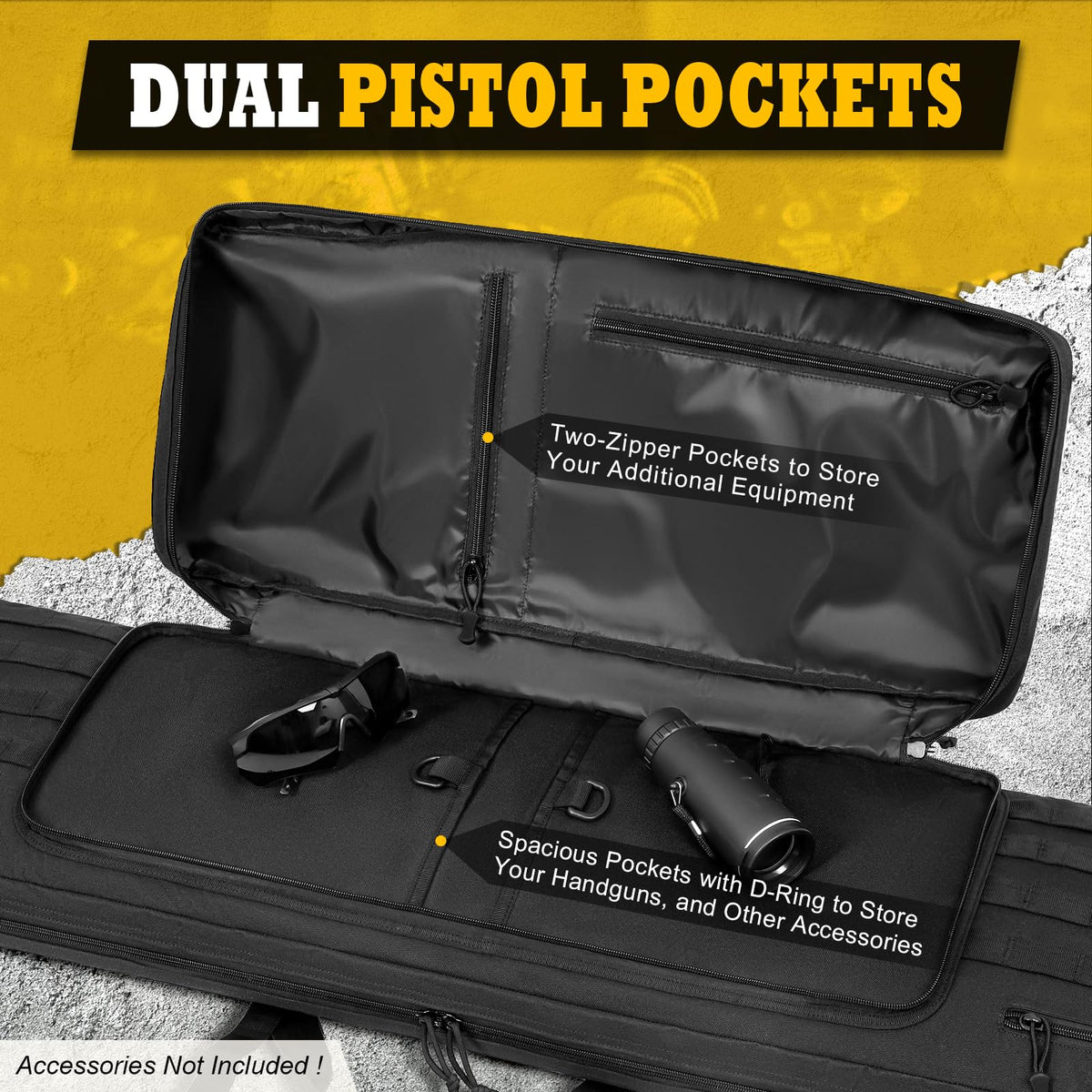 DULCE DOM Double Rifle Case, Soft Tactical Backpack for Hunting Shooting Range, Dual Storage Gun Bag for 2 Rifles & Pistols with Lockable Zippers & MOLLE System(Black, 36", Stowaway Backpack Straps)